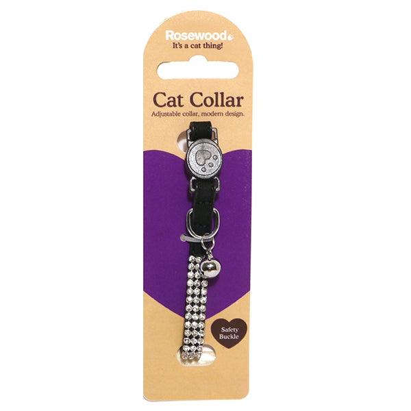 Glamorous Diamante-Embellished Rosewood Cat Collar