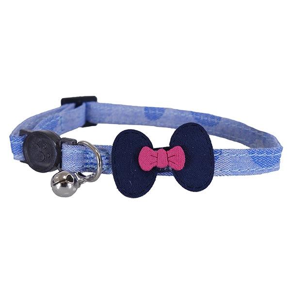 Chic Navy Bow Cat Collar In Luxurious Rosewood Designer Denim