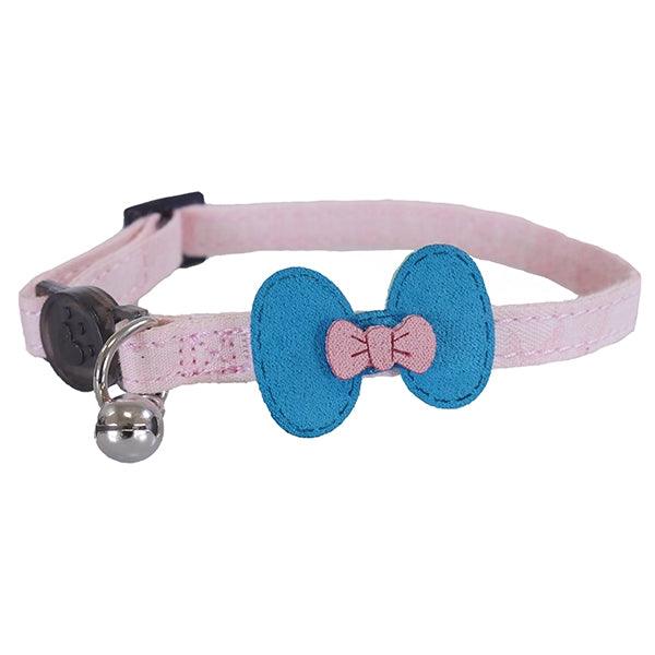 Stylish Pink And Teal Bow Cat Collar In Rosewood Design