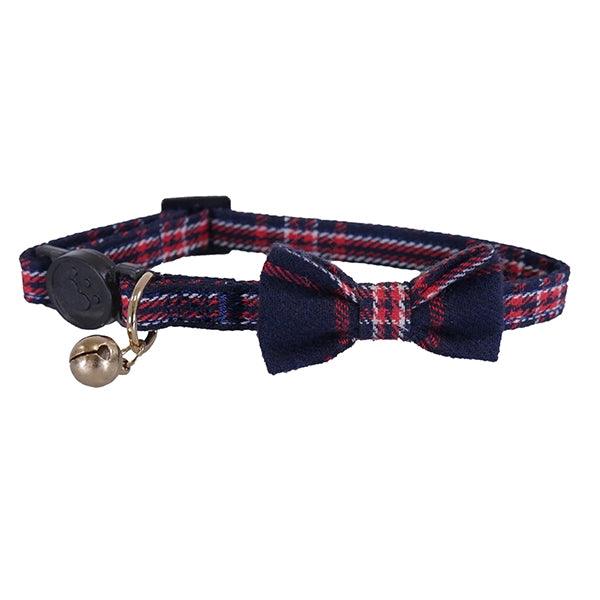 Chic Rosewood Navy And Red Tartan Cat Collar For Stylish Felines