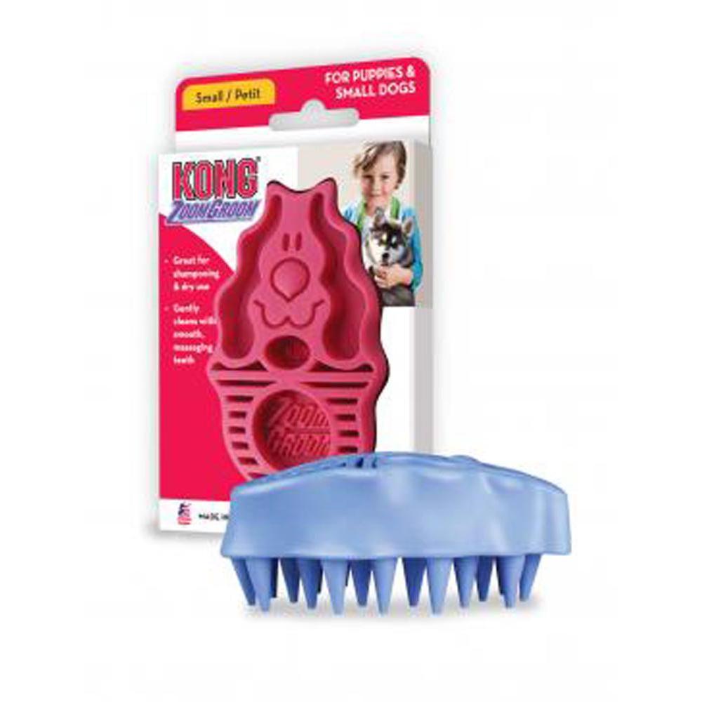 Kong Zoomgroom Dog Brush In Raspberry - Small Size For Effortless Grooming!